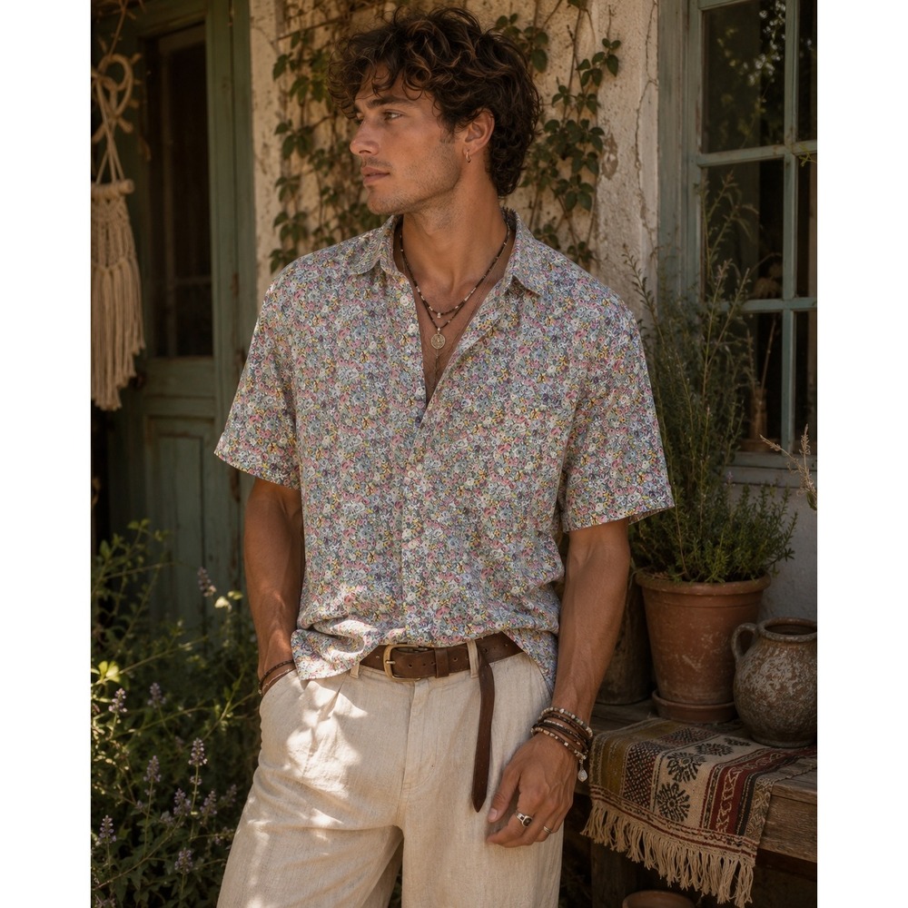 Kennington California Men's Floral Button Up‎ Shirt Cotton Cottagecore Boho L